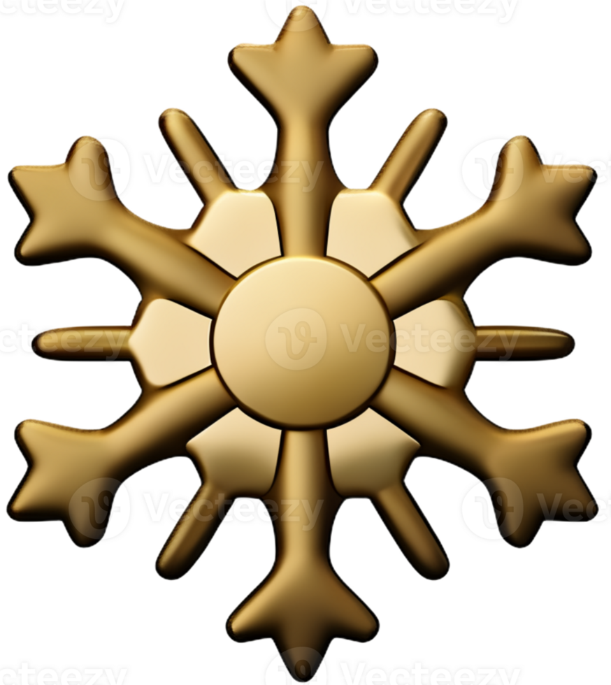 Golden chrome snowflake 3d realistic christmas decoration isolated on transparent background Design element for Christmas Ai generated png