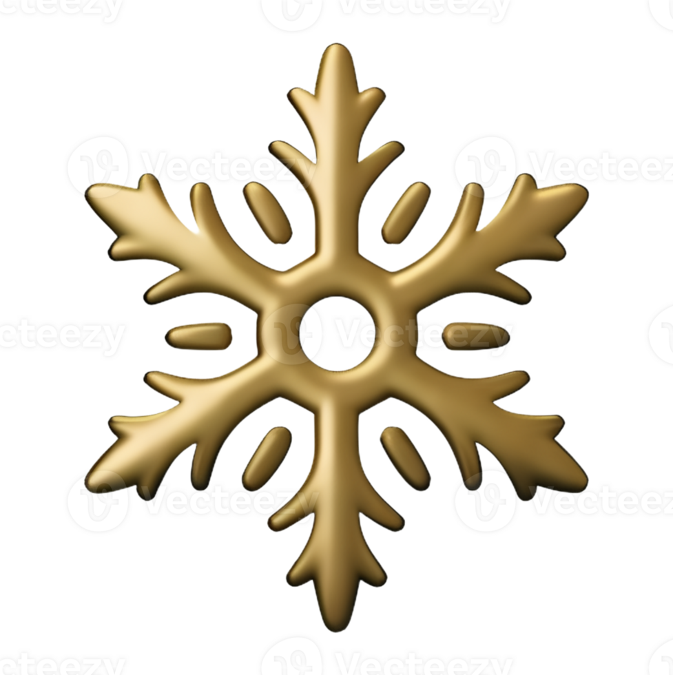 Golden chrome snowflake 3d realistic christmas decoration isolated on transparent background Design element for Christmas Ai generated png