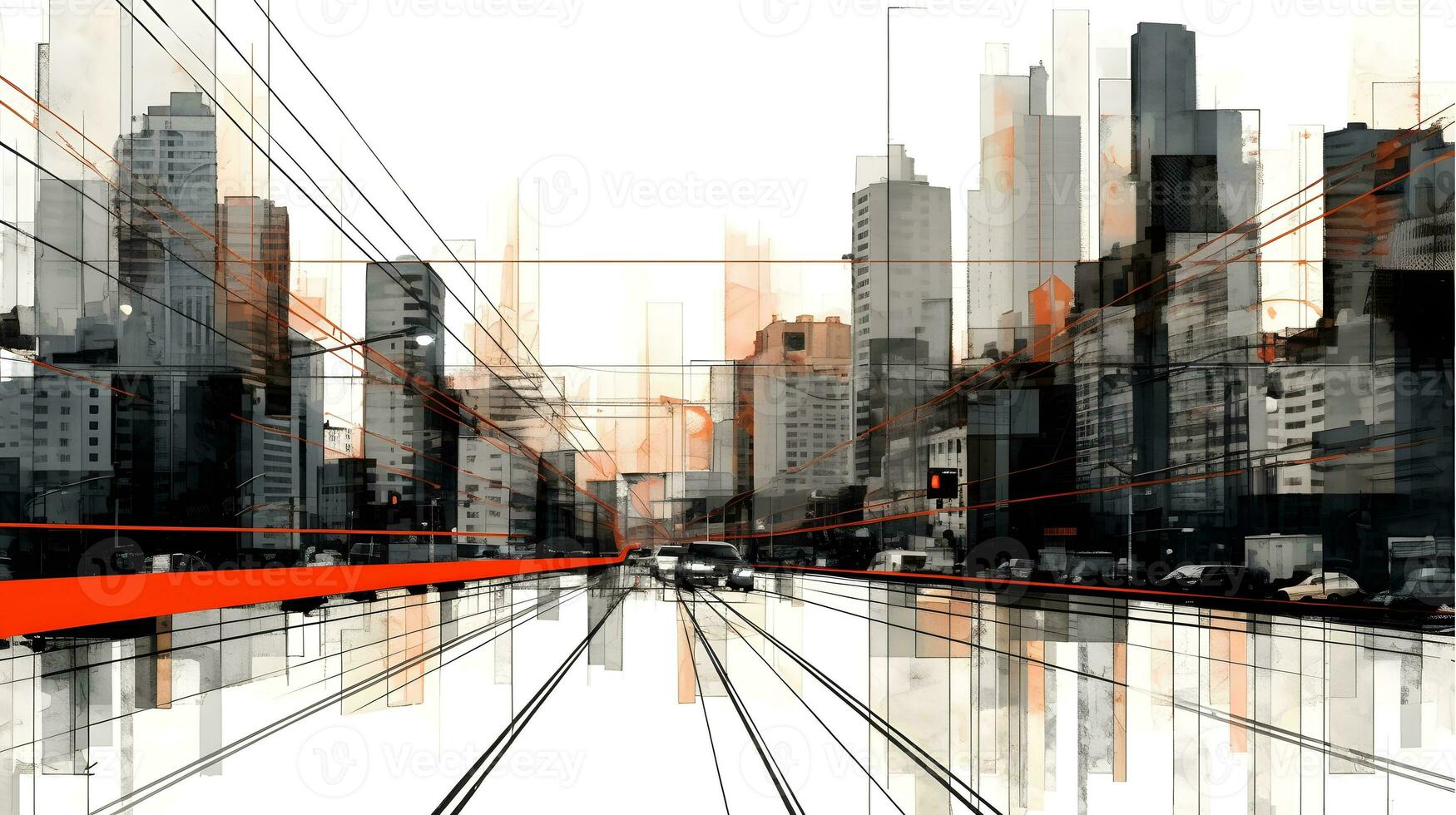 architecture abstract cityscape buildings with skyscrapers generative AI. urban background modern design structure construction exterior city illustration architectural facade window downtown. photo