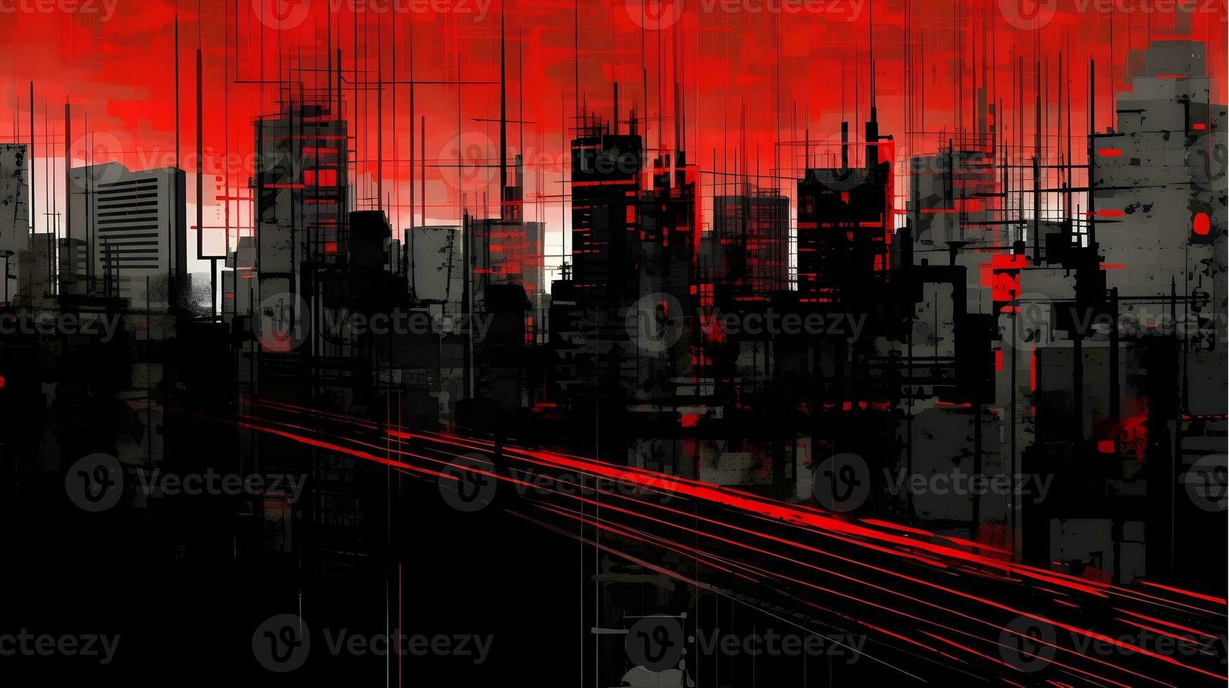 architecture abstract cityscape buildings with skyscrapers generative AI. urban background modern design structure construction exterior city illustration architectural facade window downtown. photo