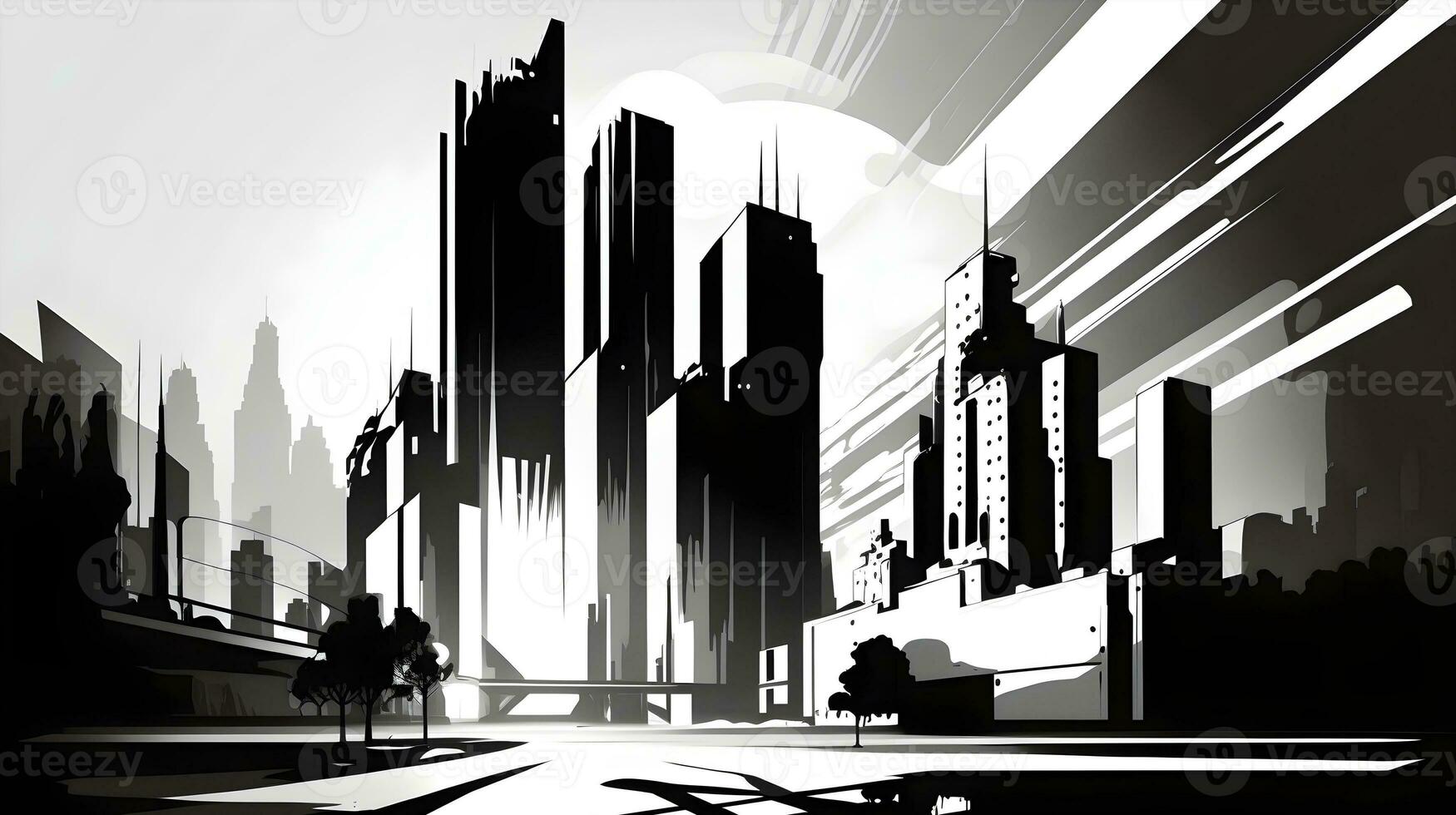 architecture abstract cityscape buildings with skyscrapers generative AI. urban background modern design structure construction exterior city illustration architectural facade window downtown. photo