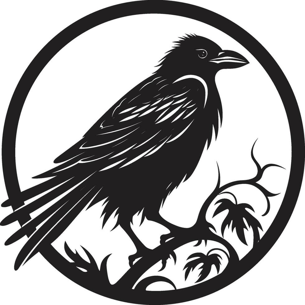 Stylish Crow Monochrome Emblem Graceful Raven Outline Symbol vector