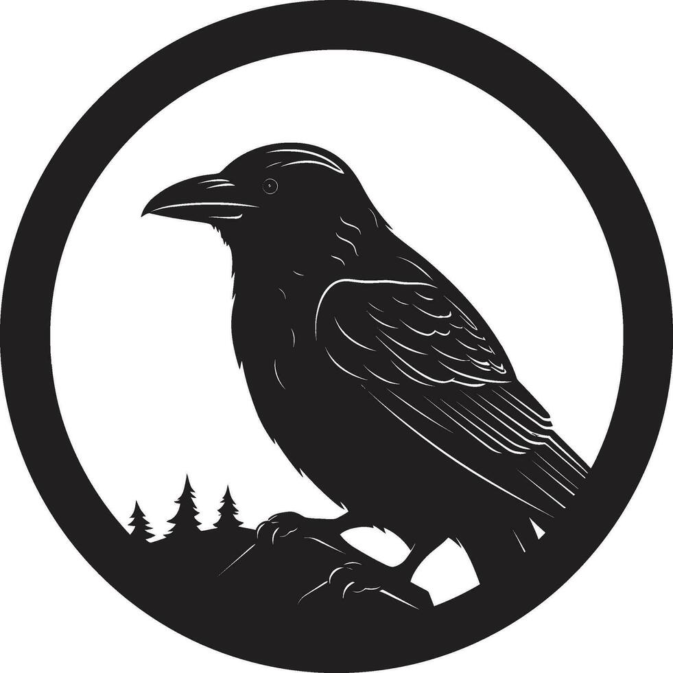 Premium Raven Silhouette Insignia Intricate Bird Badge Design vector