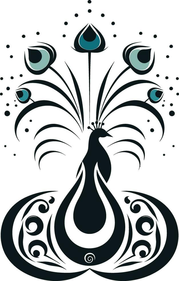 Ebon Elegance Black Peacock Icon Design Mysterious Plumage Vector Peacock Logo