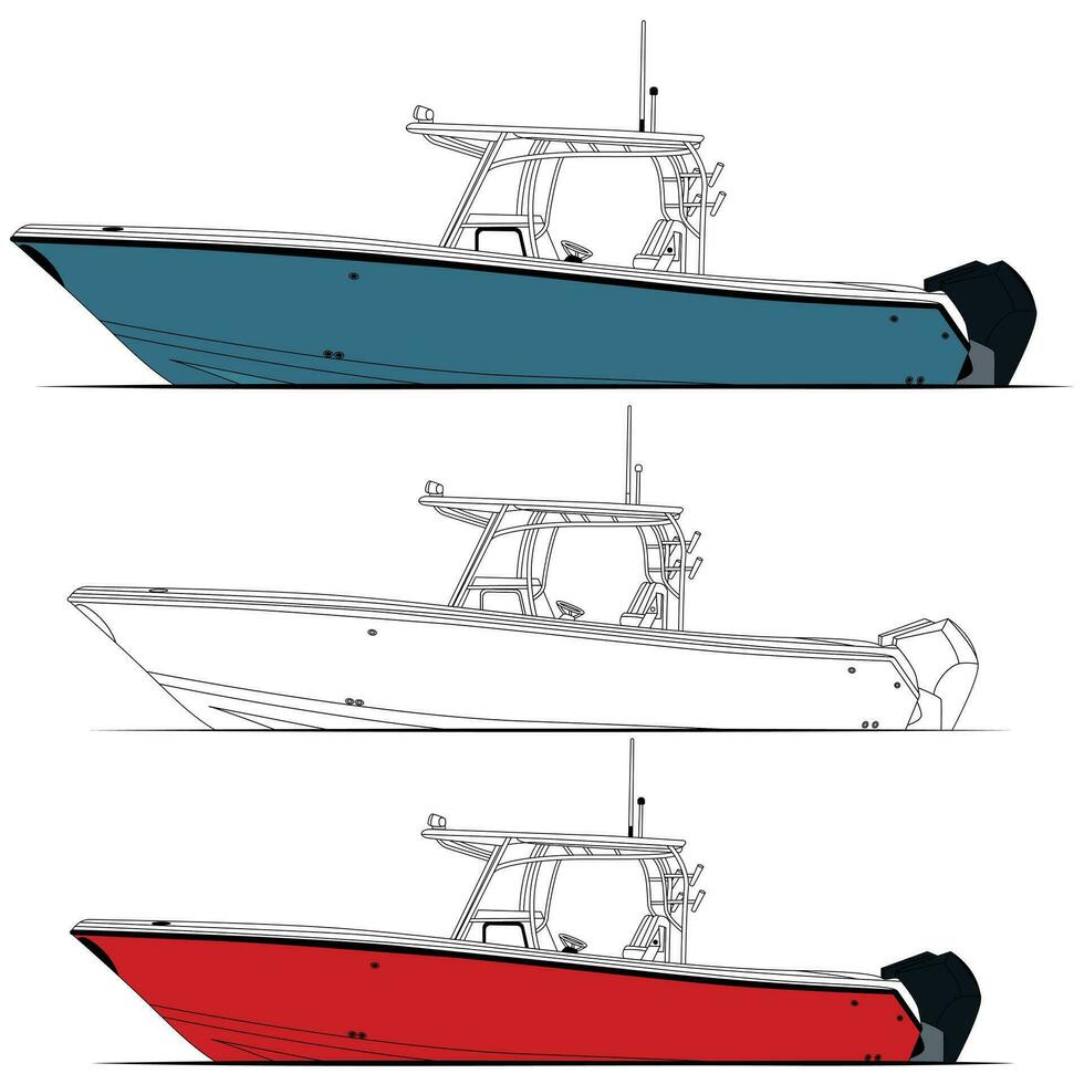 Fishing boat vector  line art illustration.