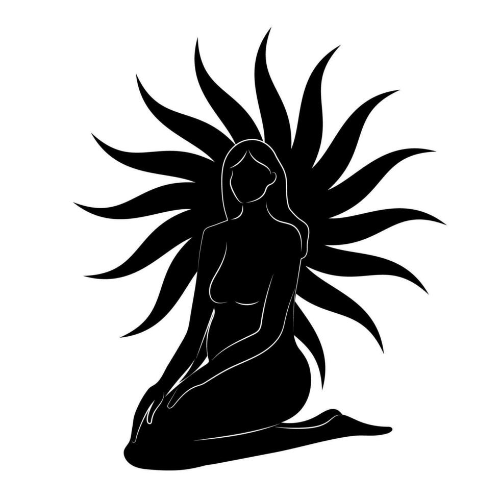 mano dibujado silueta místico mujer con negro Dom. espiritual joven mujer. magia esotérico talismán. vector