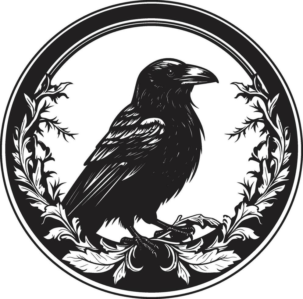 Graceful Raven Silhouette Mark Black Raven Symbolic Insignia vector