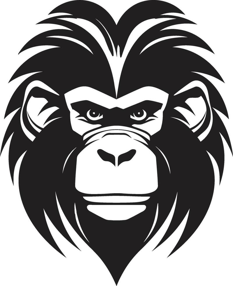 elegante primate sello negro babuino cabeza emblema vector