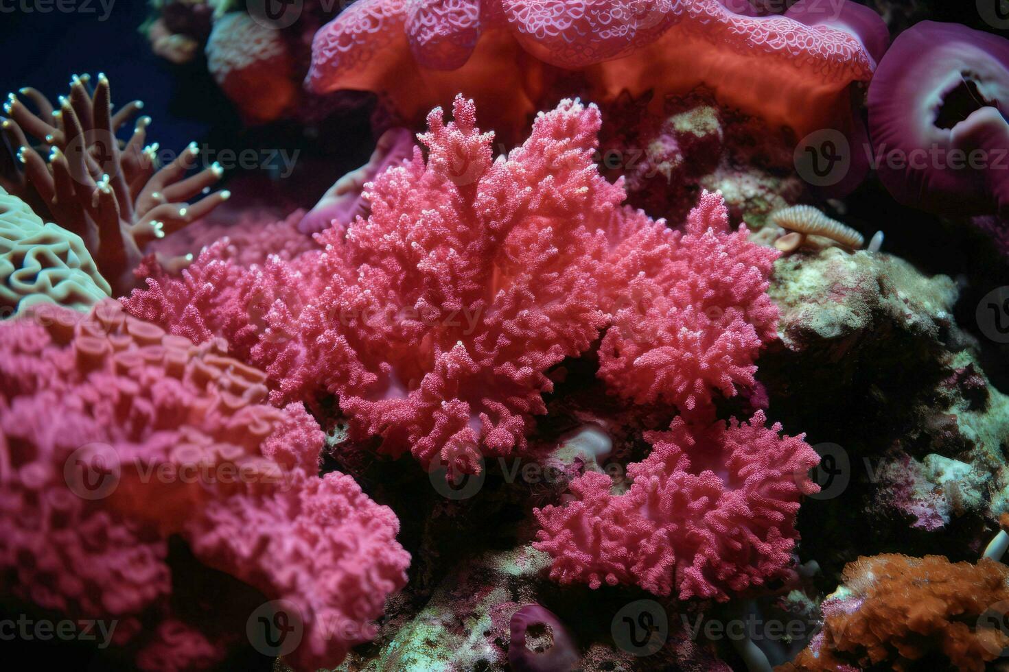 rosado coral arrecife Oceano naturaleza. generar ai foto