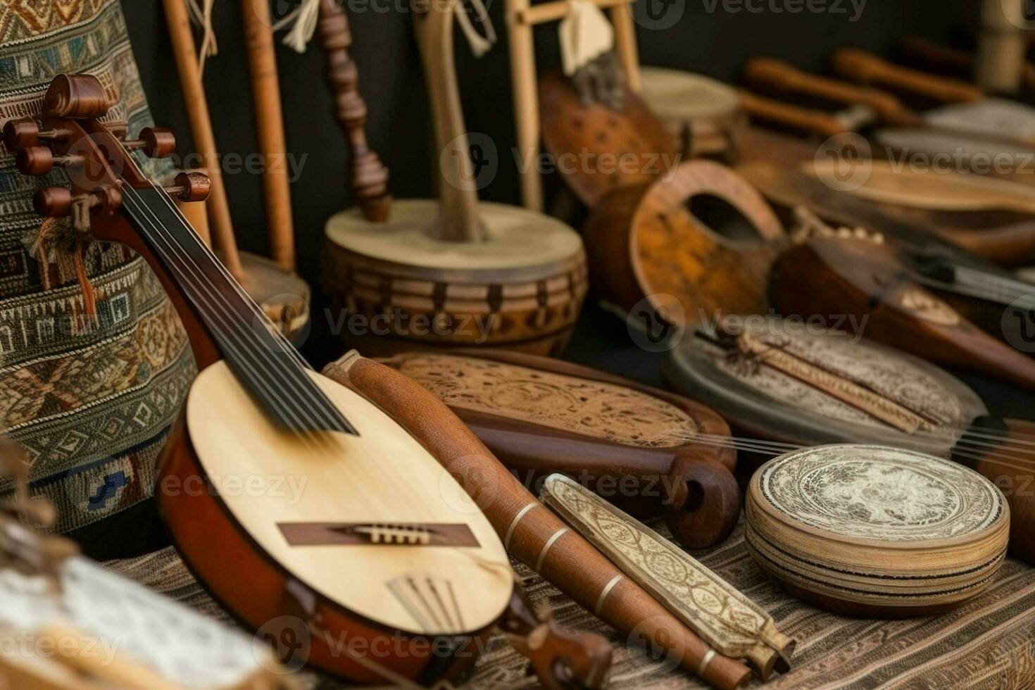 Local wooden music instruments. Generate ai photo