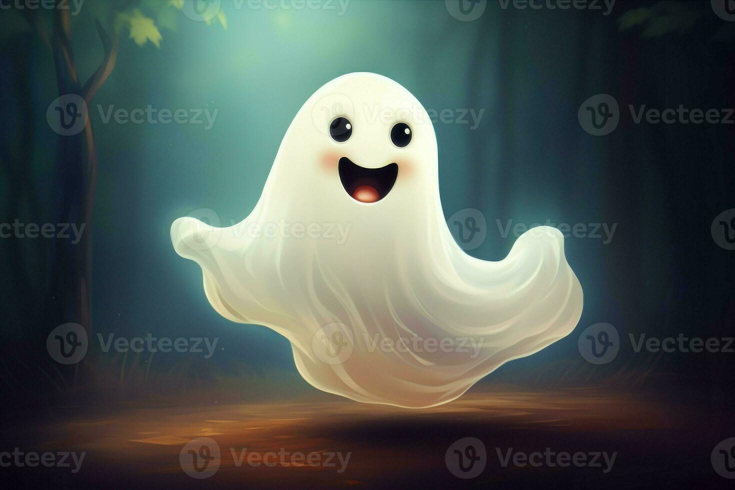 Humorous Smiling 3d cartoon ghost. Generate Ai photo