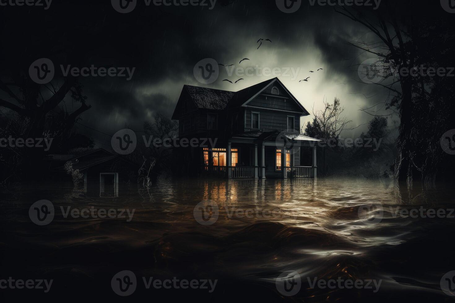 Waterlogged Flood indoor mockup. Generate Ai photo