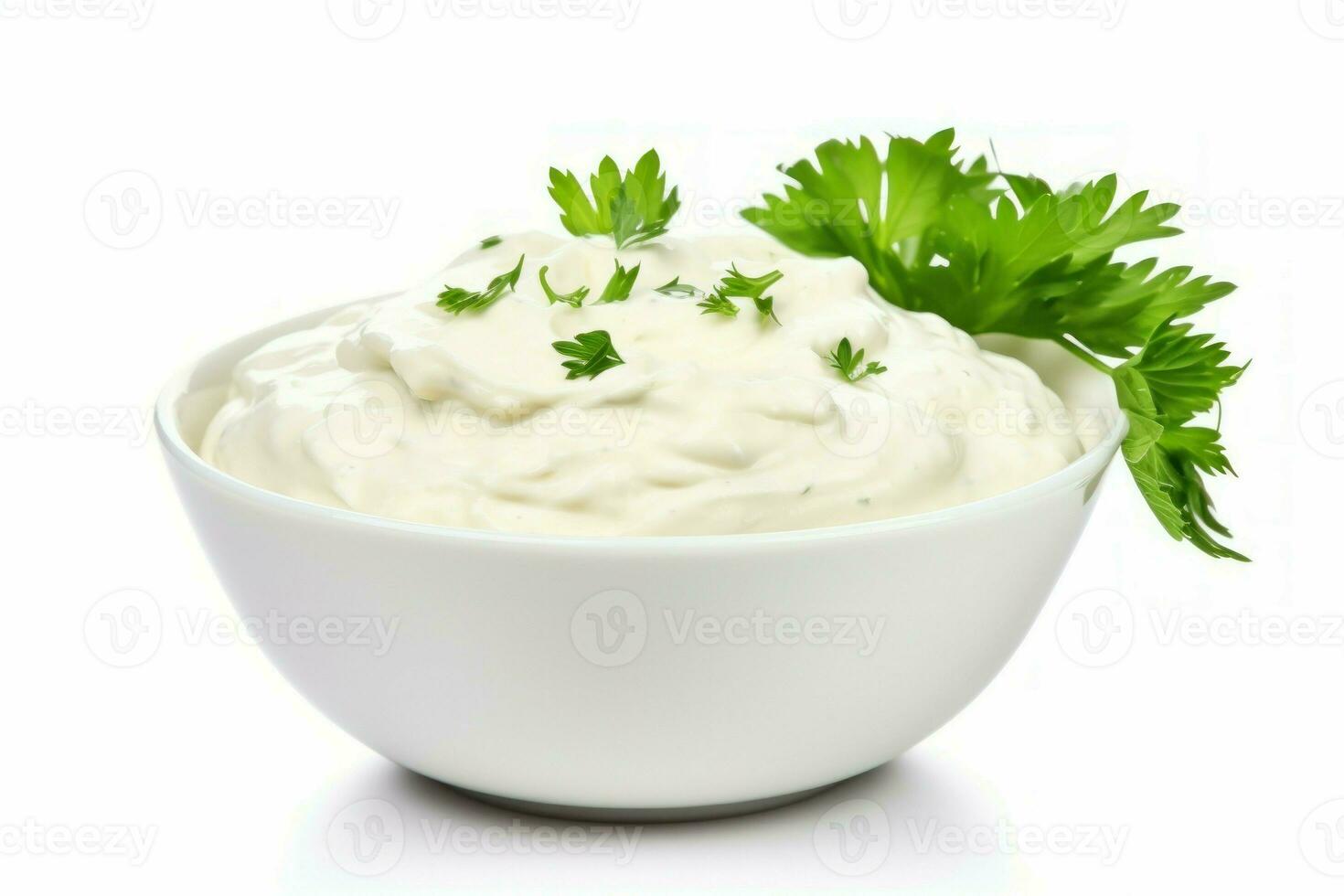 Smooth Bowl mayonnaise parsley. Generate Ai photo