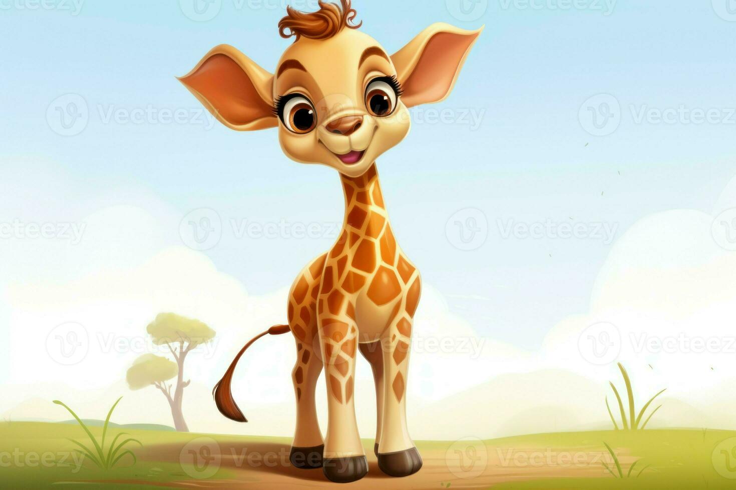 Fuzzy Cute baby giraffe. Generate Ai photo