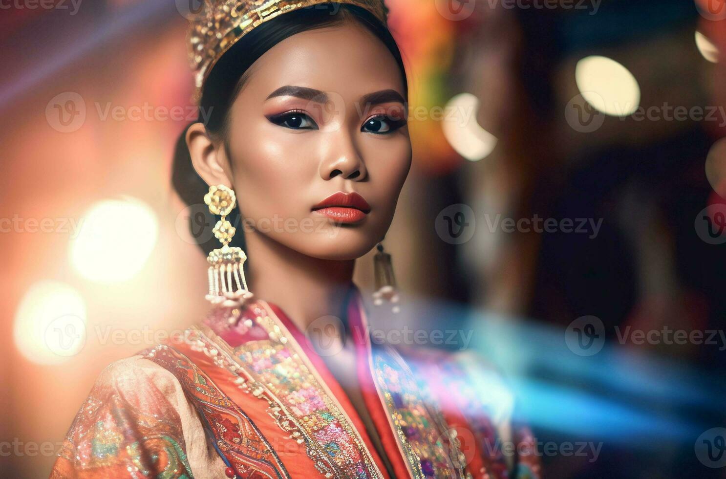 Cambodian female model with jewelry. Generate ai photo