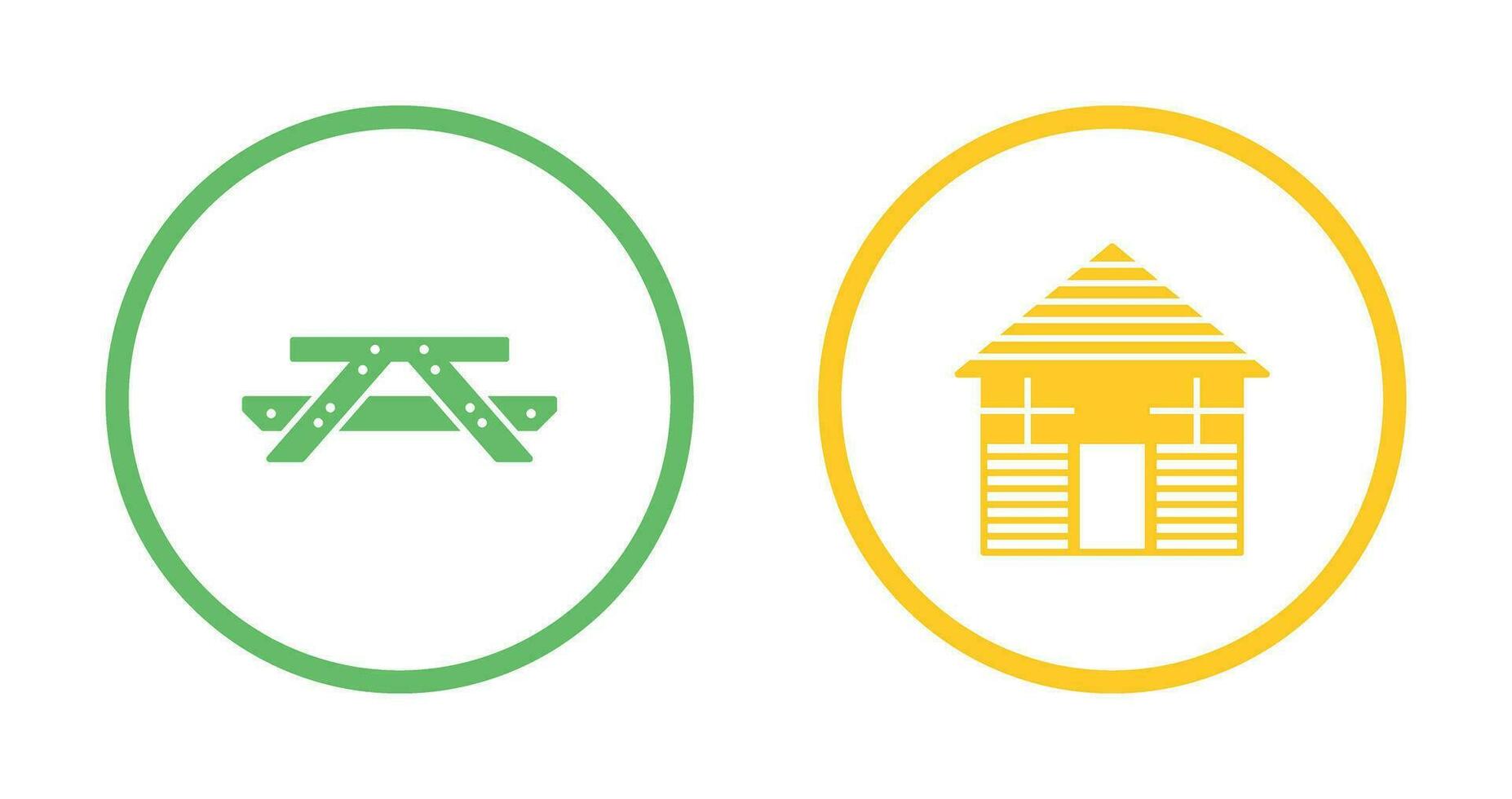 Picnic of Table and Wood Cabin Icon vector