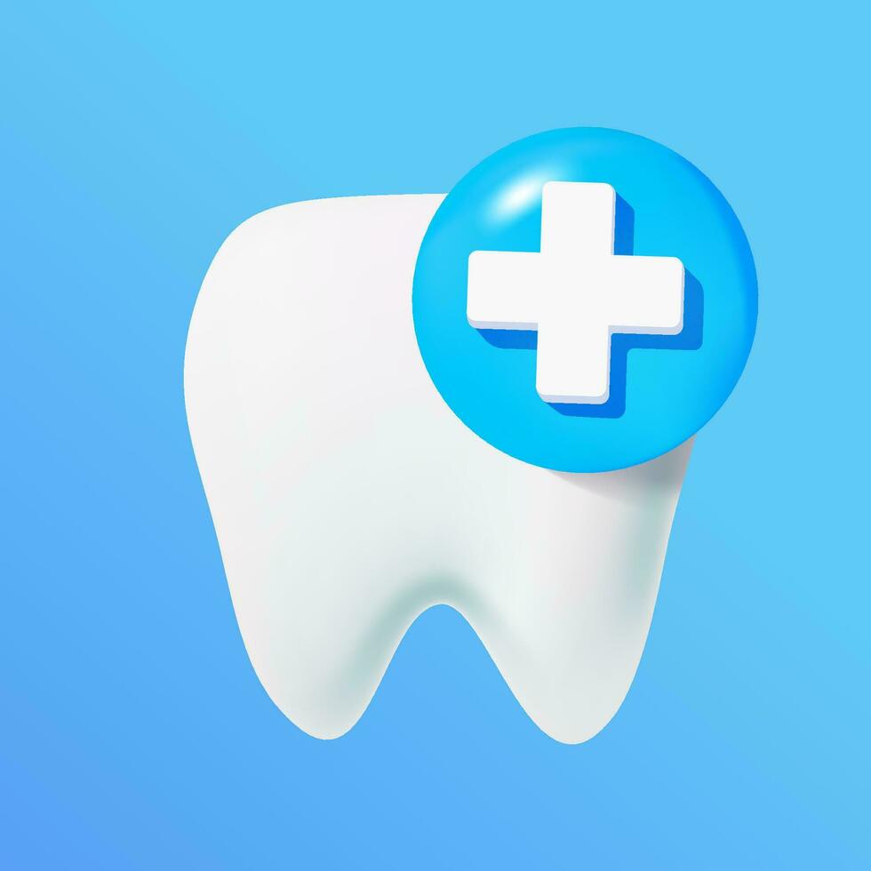 Tooth with a medical cross, 3d vector icon.
