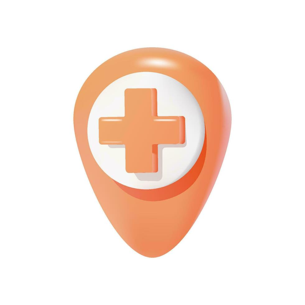 3D red icon location of hospitals. vector