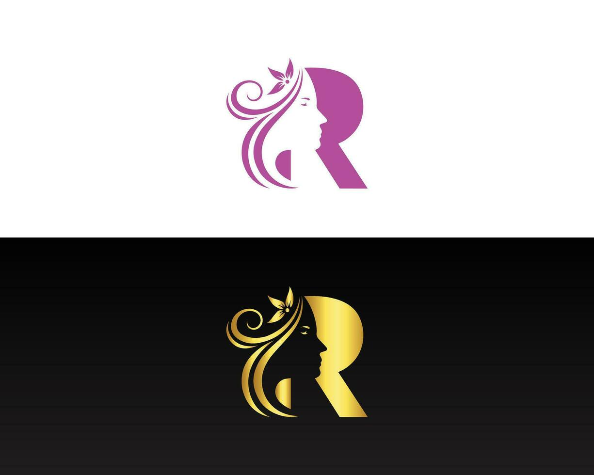 Letter R Beauty Face Logo Design Template Inspiration Vector Template.