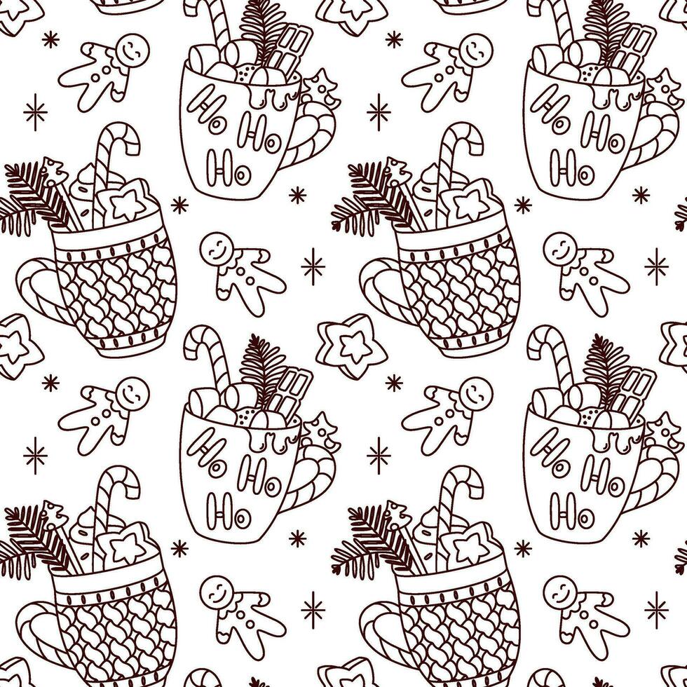 Christmas hot chocolate with marshmallows. Seamless pattern. Vector. vector