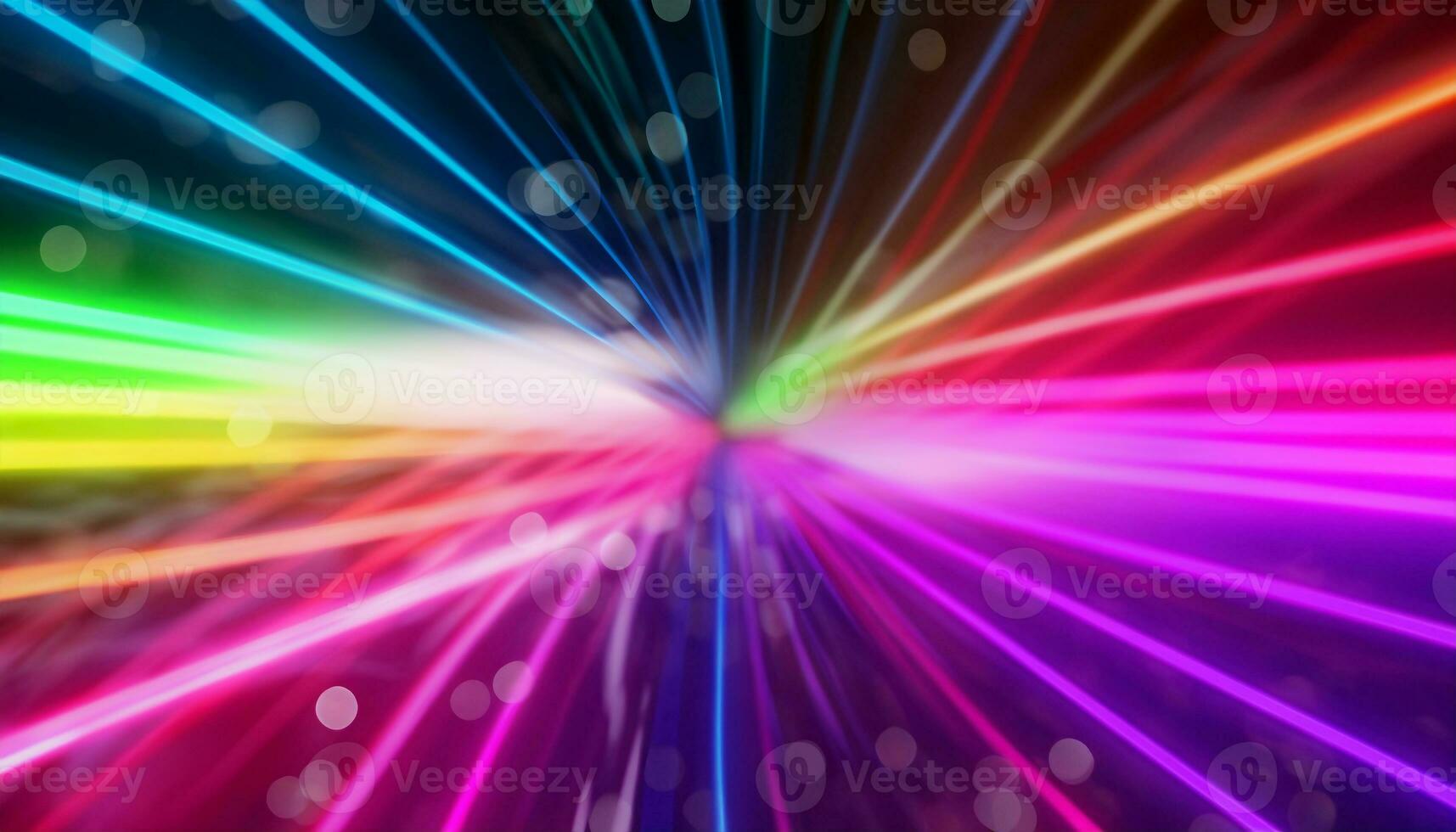 Abstract futuristic background with pink blue neon lines glowing in ultraviolet light, and bokeh lights. AI generative. photo