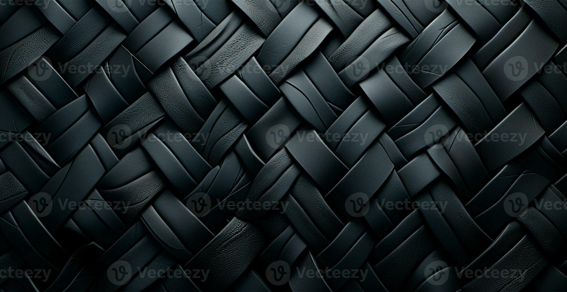 Weave eco leather black texture pattern, panoramic background - AI generated image photo