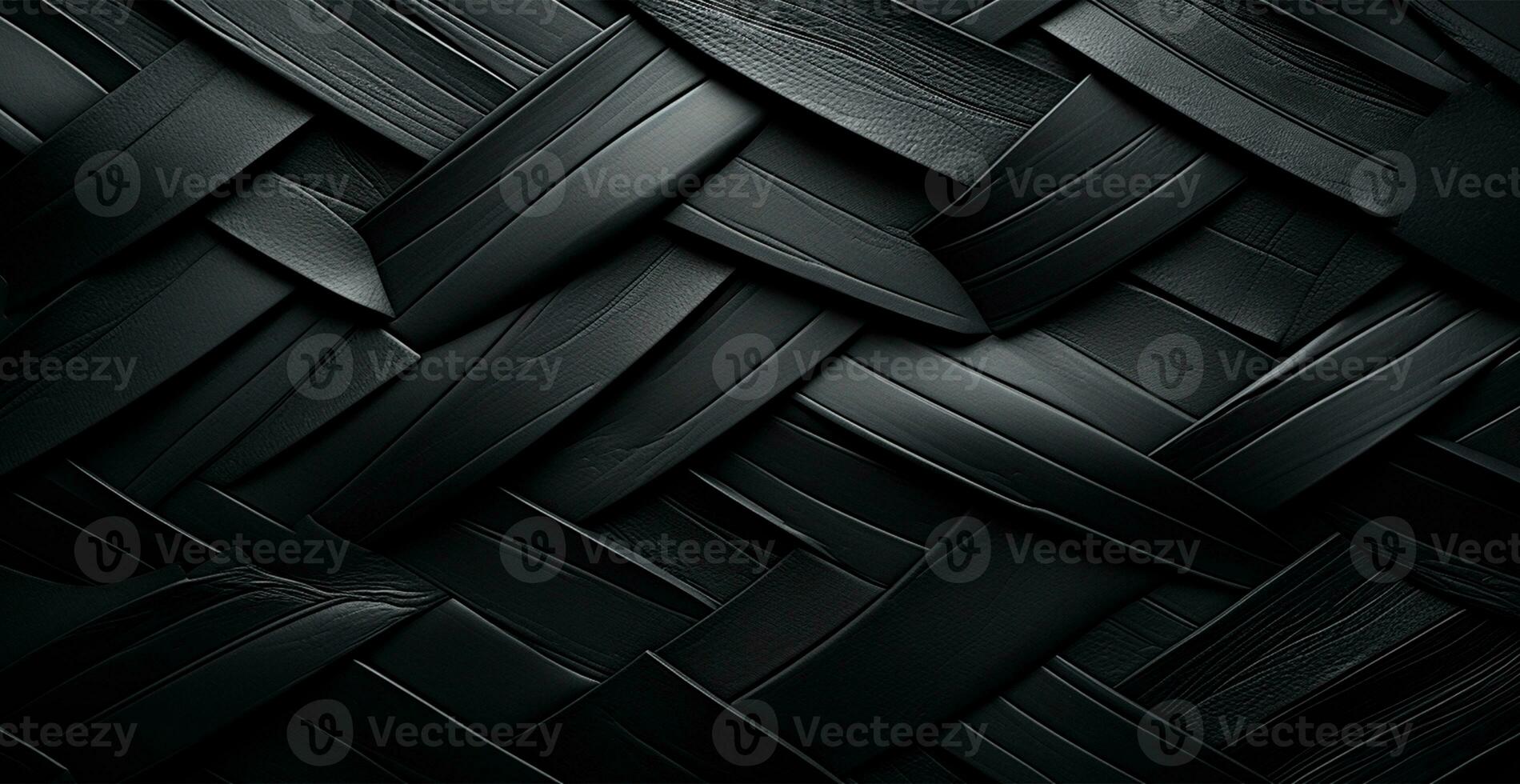 Weave eco leather black texture pattern, panoramic background - AI generated image photo