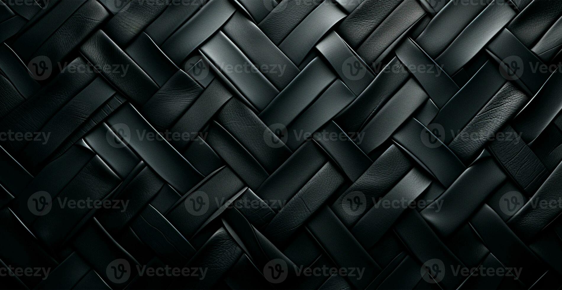 Weave eco leather black texture pattern, panoramic background - AI generated image photo