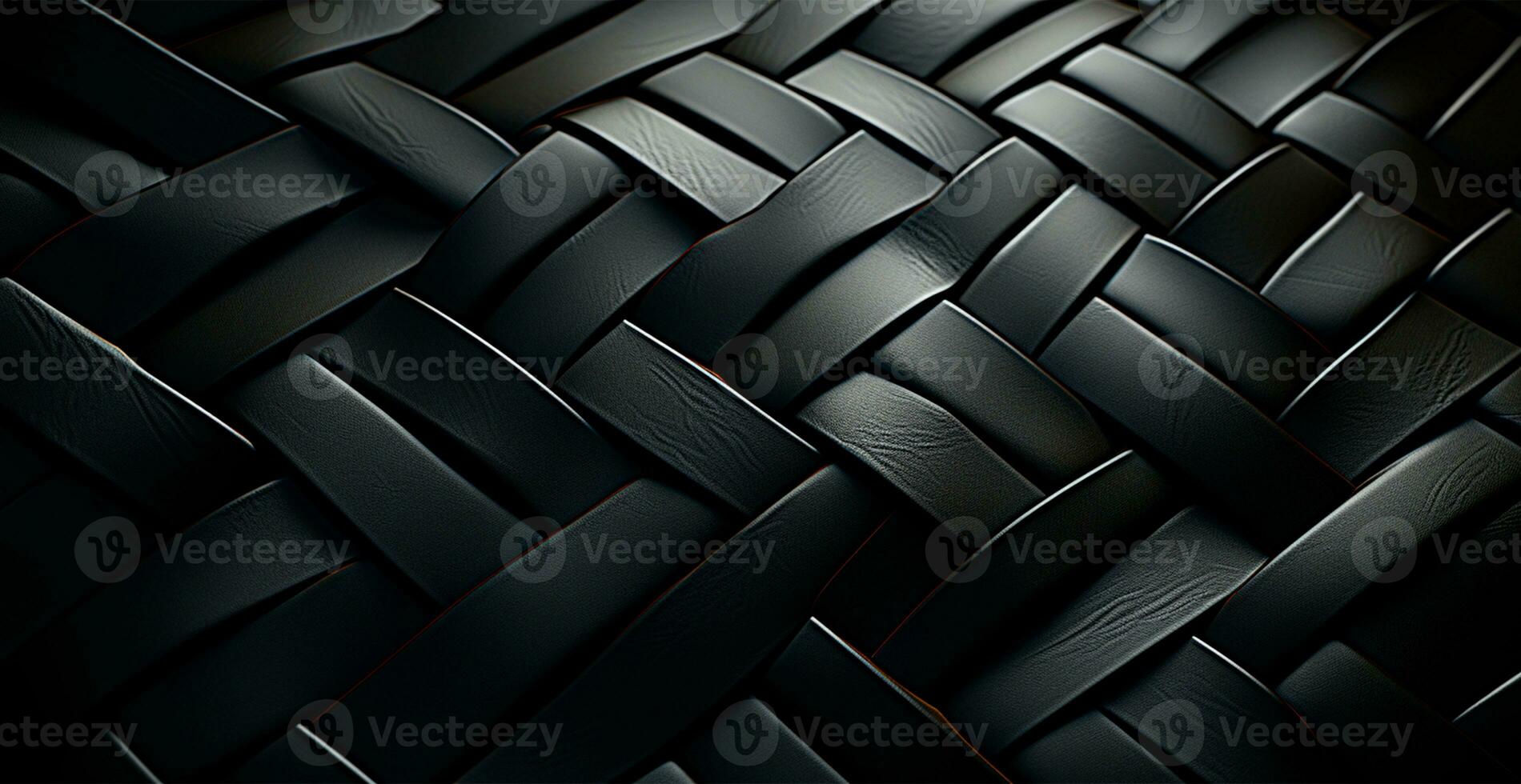 Weave eco leather black texture pattern, panoramic background - AI generated image photo
