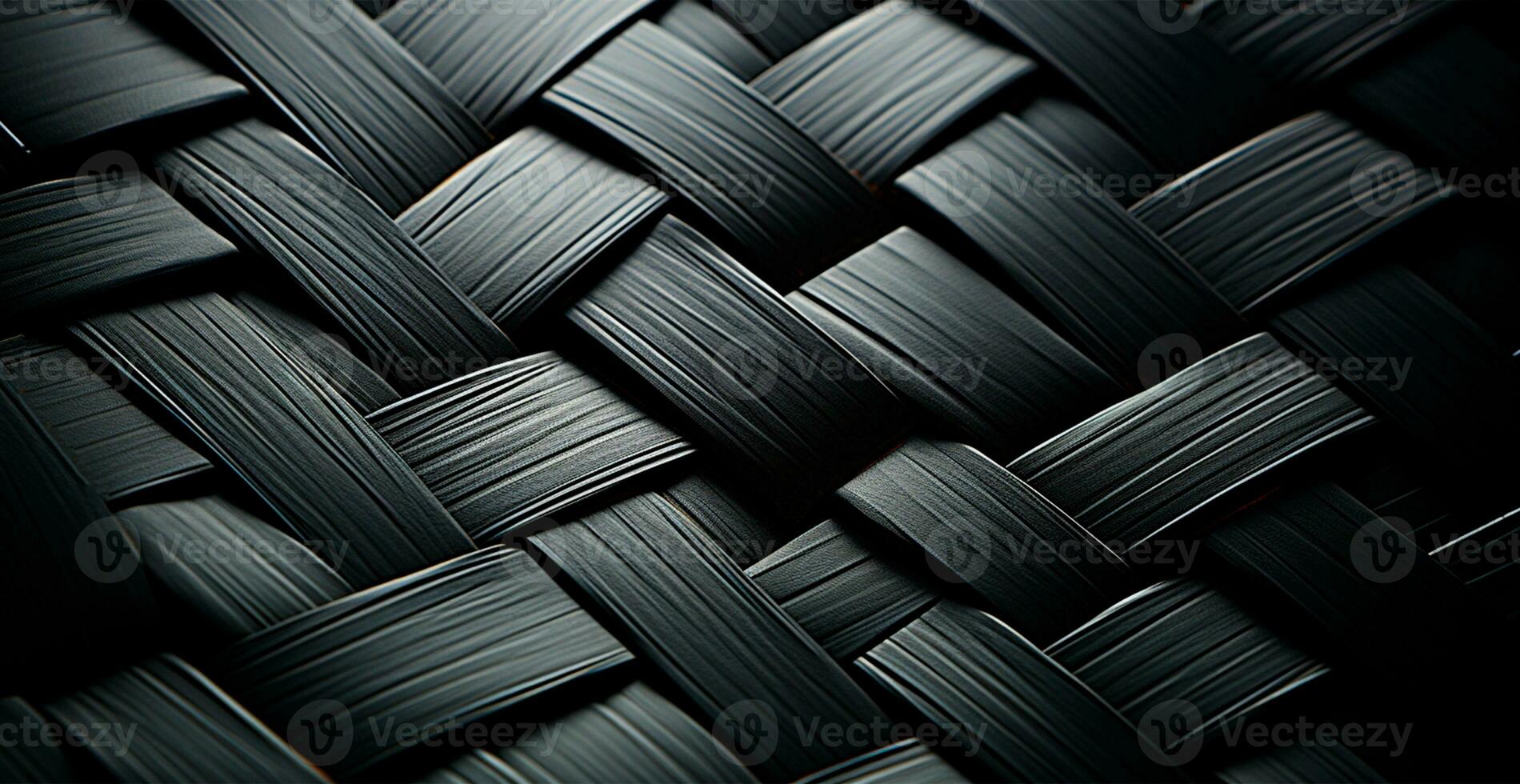 Weave eco leather black texture pattern, panoramic background - AI generated image photo
