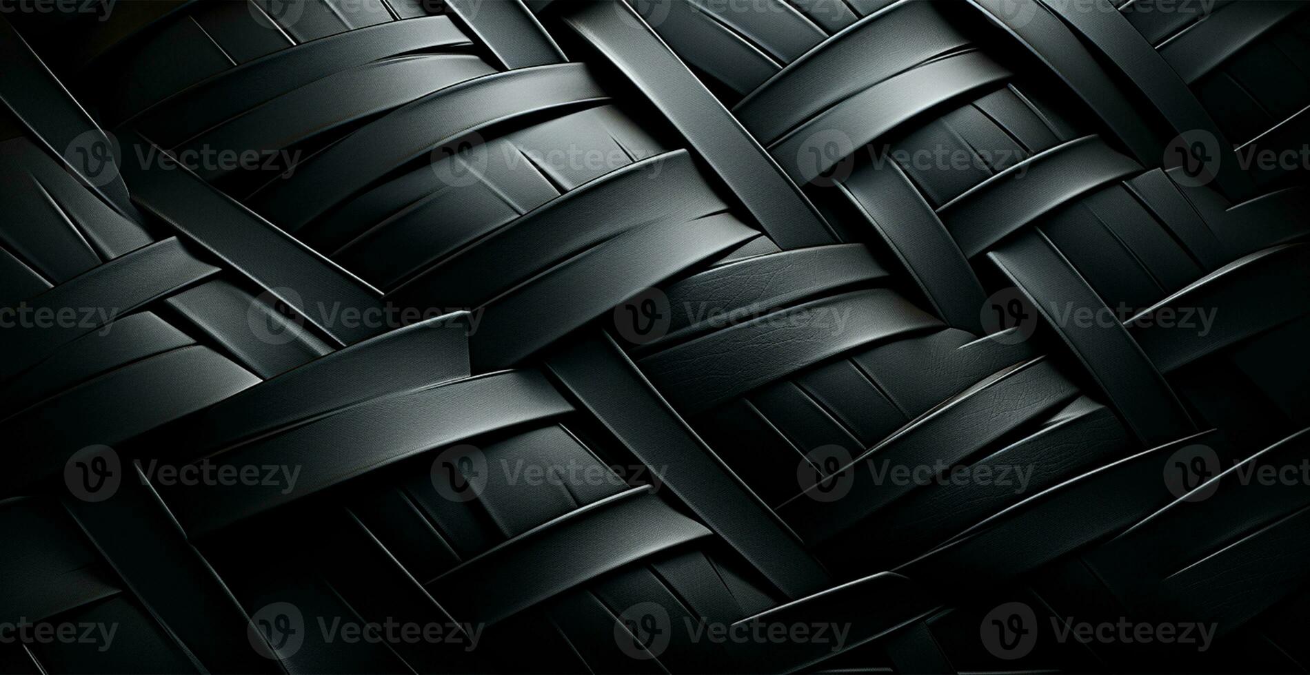 Weave eco leather black texture pattern, panoramic background - AI generated image photo