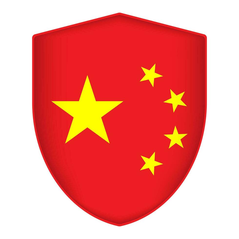 China flag in shield shape. Vector illustration.