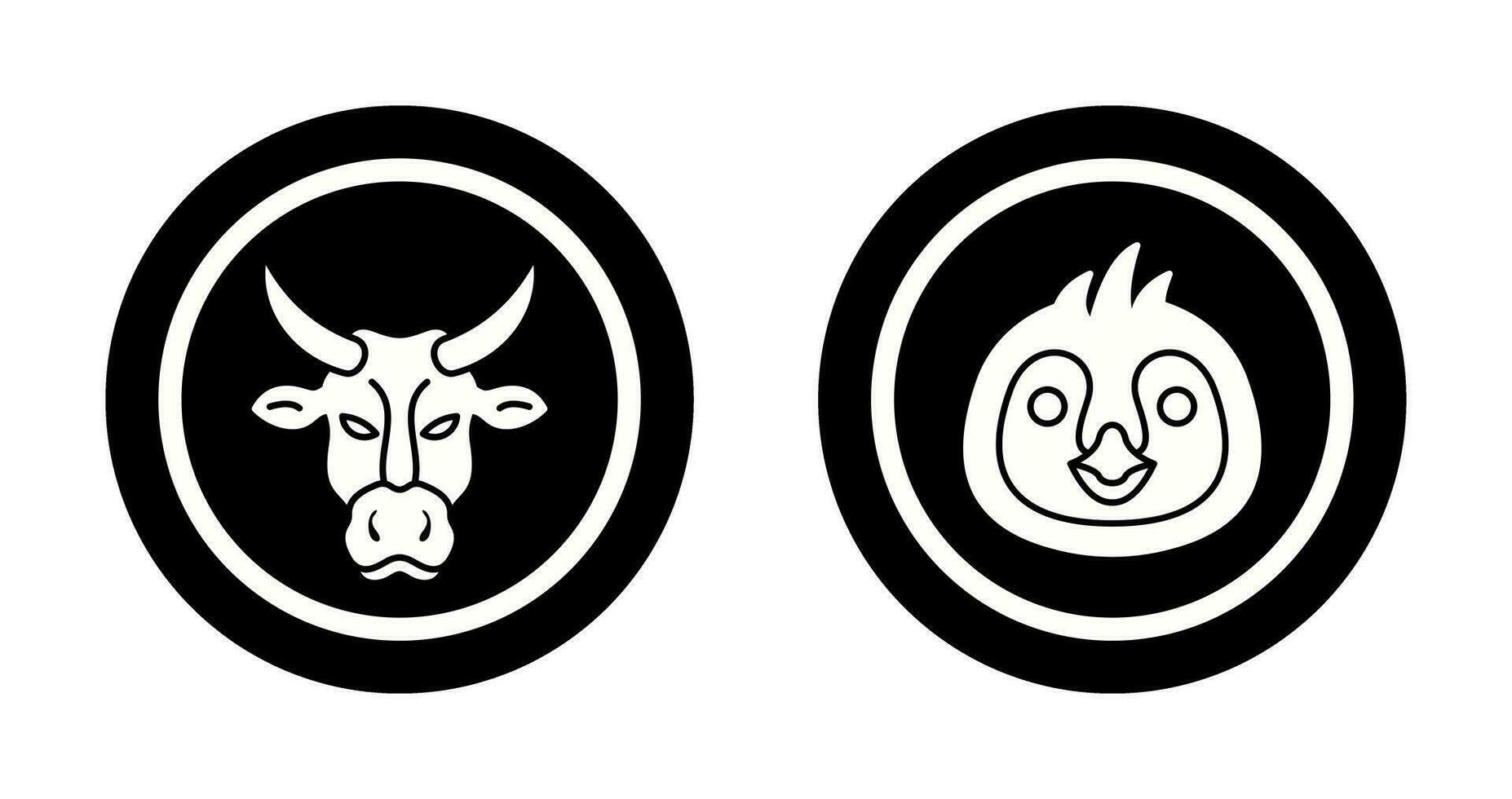 vaca y pingüino icono vector