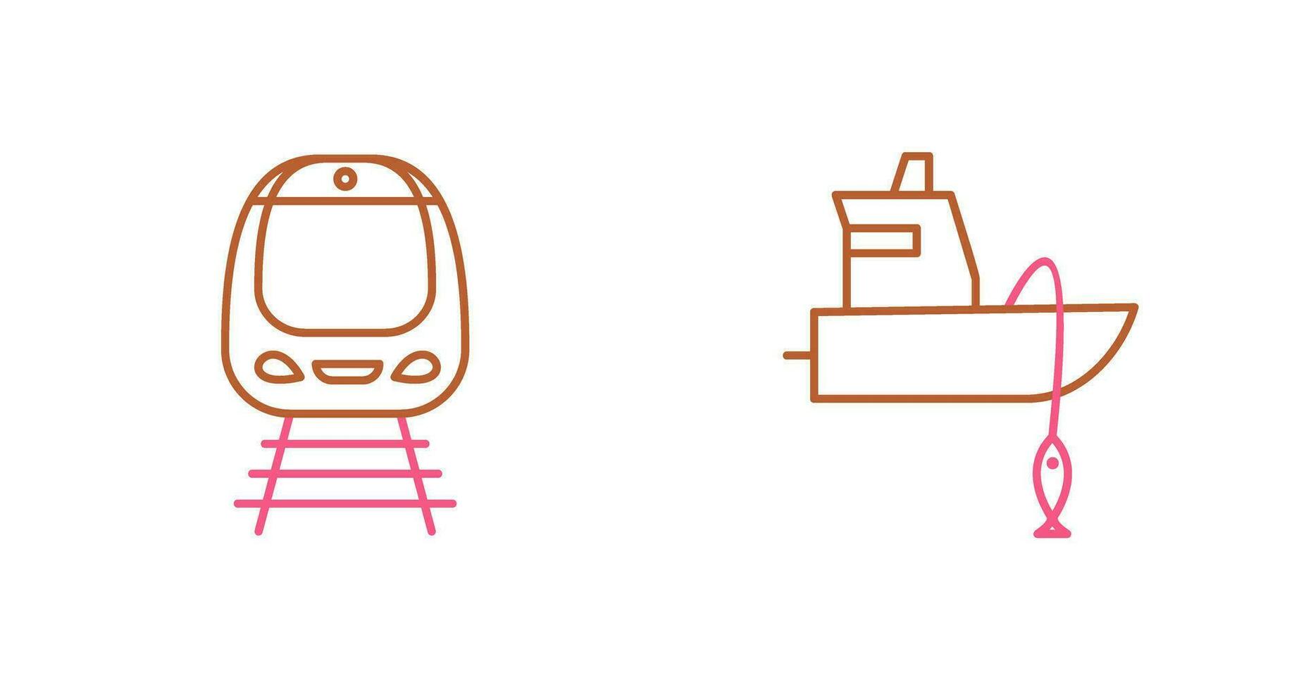 Train and Fishing Boat Icon vector