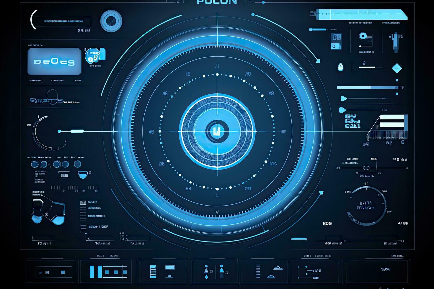 Futuristic virtual graphic touch user interface, HUD. For web, site, mobile applications isolated on black background, techno, online design, HUD elements interface for GUI, UI, AI Generated photo