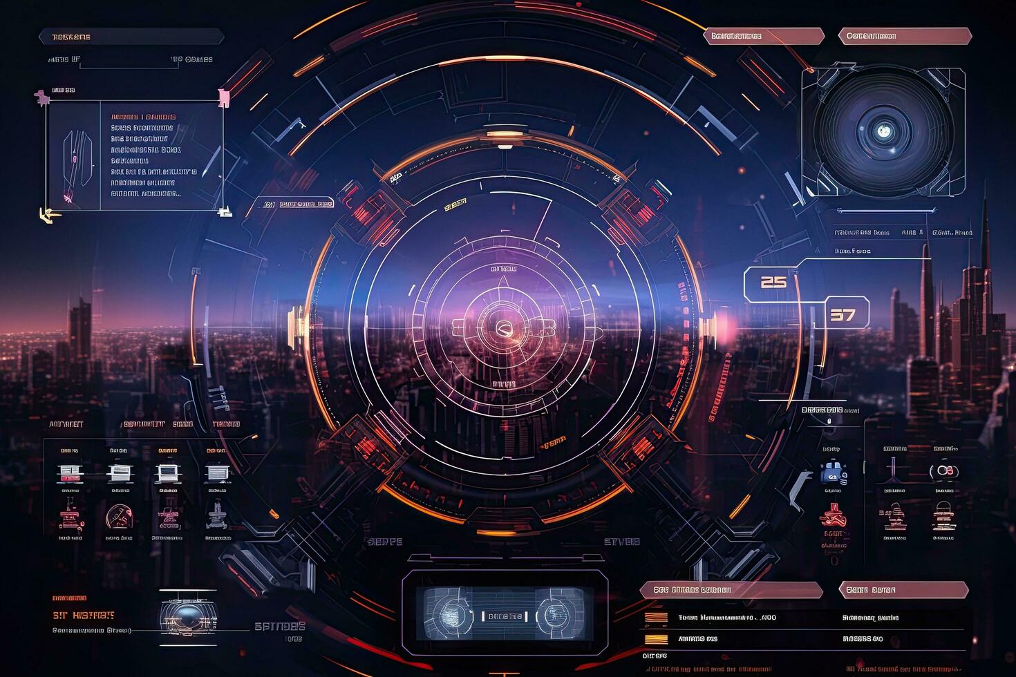 Futuristic HUD interface with user interface. Technology concept. Vector illustration, HUD elements interface for GUI, UI, AI Generated photo