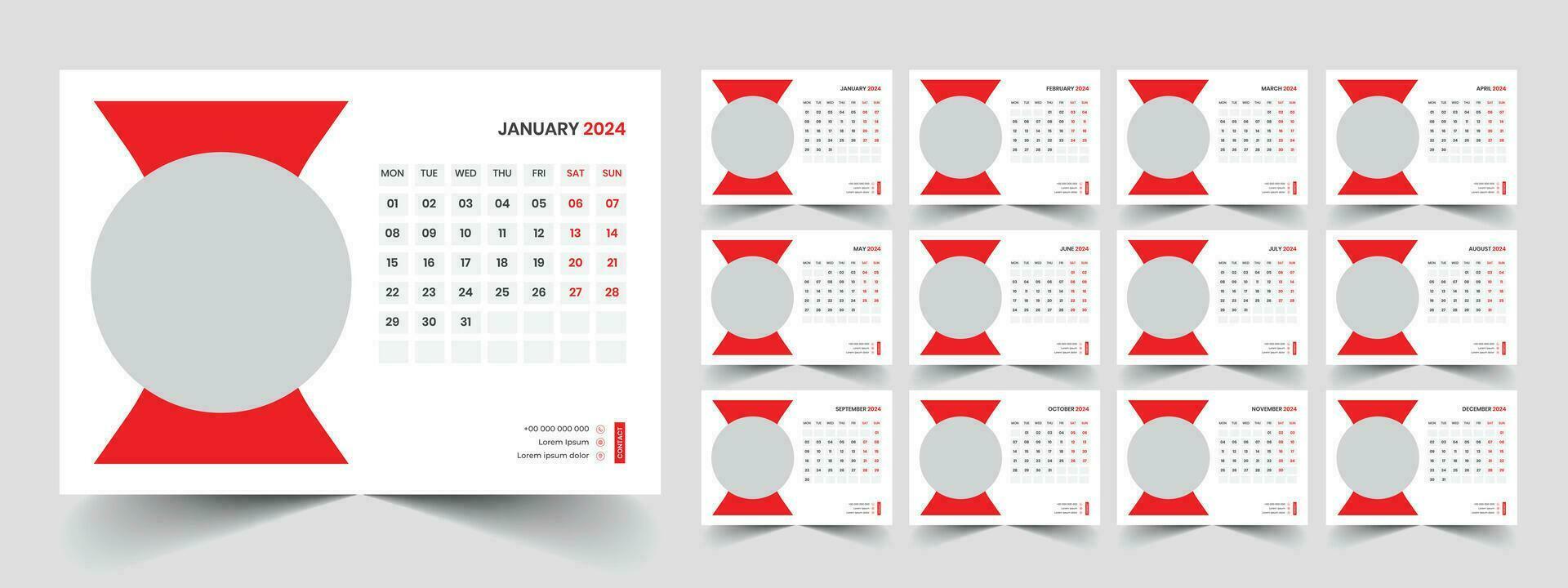 calendario 2024 semana comienzo lunes corporativo diseño planificador modelo vector