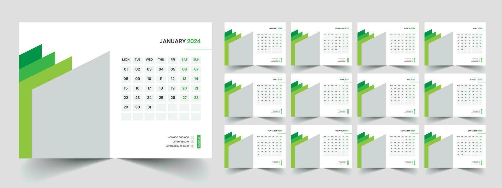 calendario 2024 semana comienzo lunes corporativo diseño planificador modelo vector