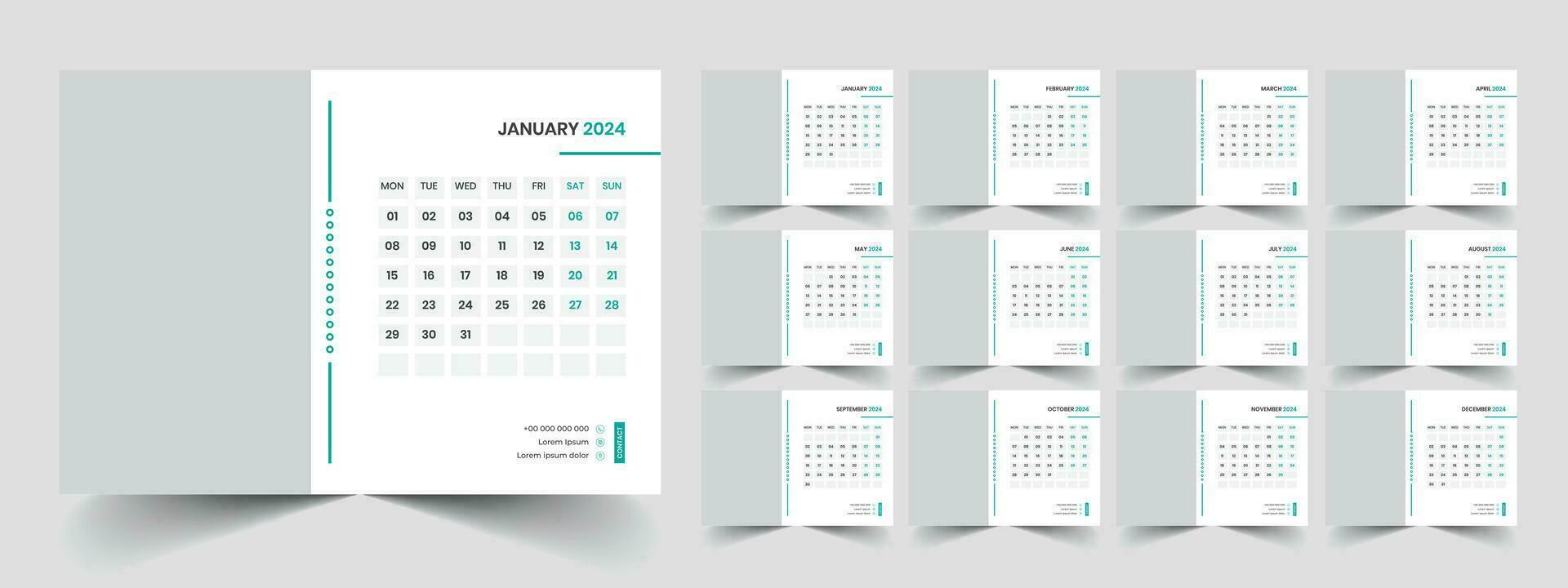 Calendar 2024 week start Monday corporate design planner template vector