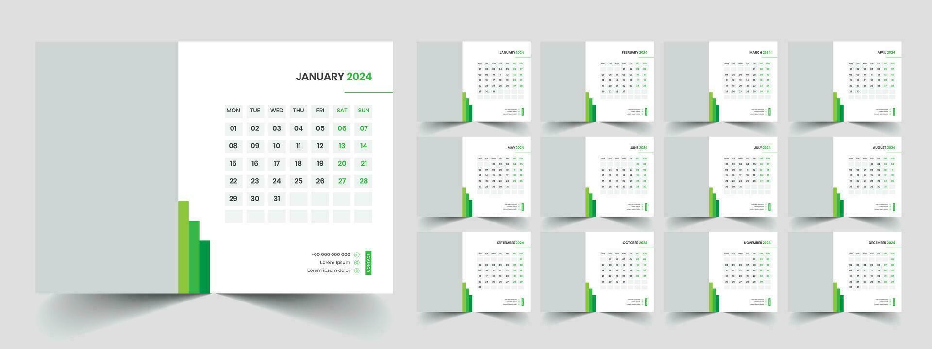 calendario 2024 semana comienzo lunes corporativo diseño planificador modelo vector