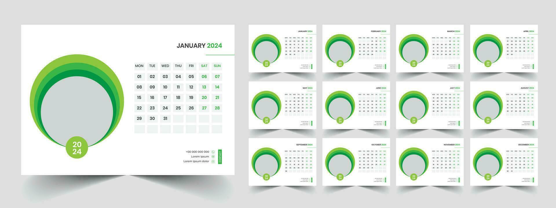 Calendar 2024 week start Monday corporate design planner template vector