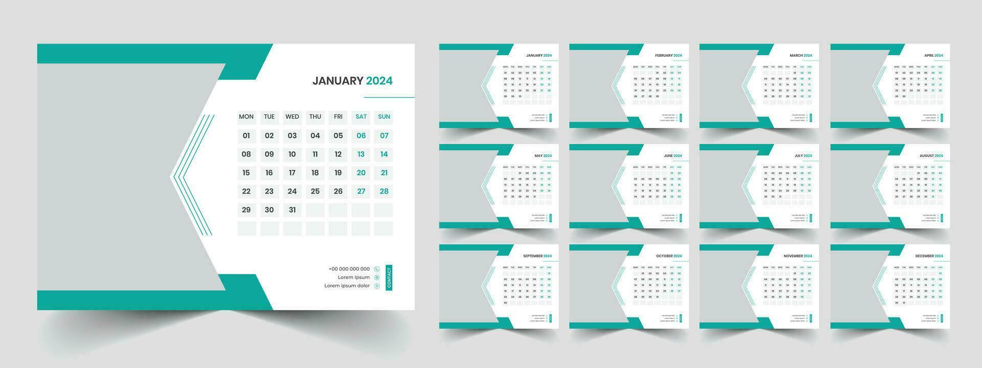 calendario 2024 semana comienzo lunes corporativo diseño planificador modelo vector