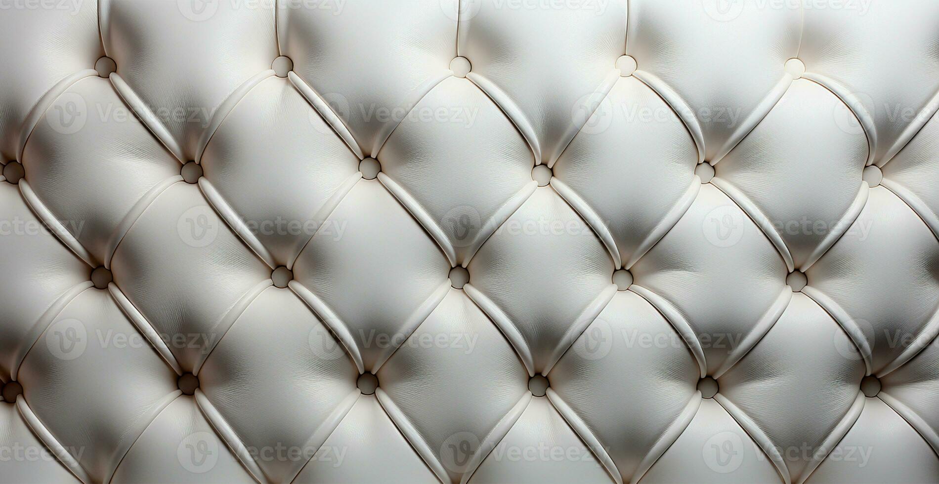 Beautiful white leather sofa with buttons. Panoramic texture of eco leather - AI generated image photo