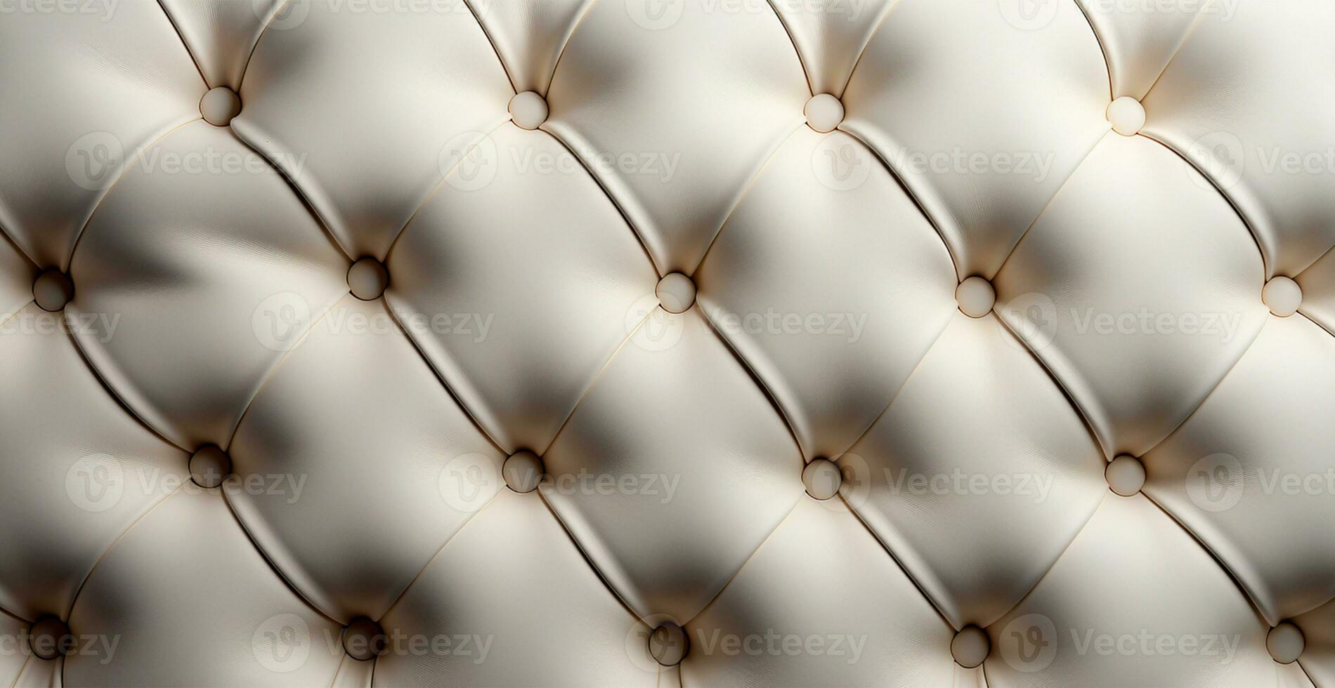 Beautiful white leather sofa with buttons. Panoramic texture of eco leather - AI generated image photo