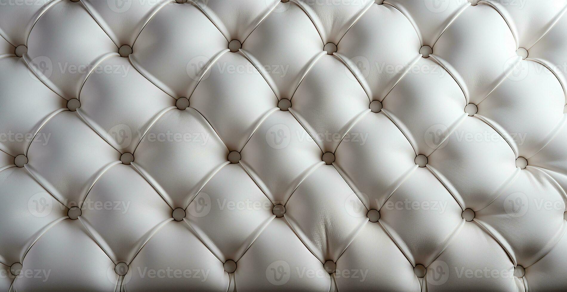 Beautiful white leather sofa with buttons. Panoramic texture of eco leather - AI generated image photo