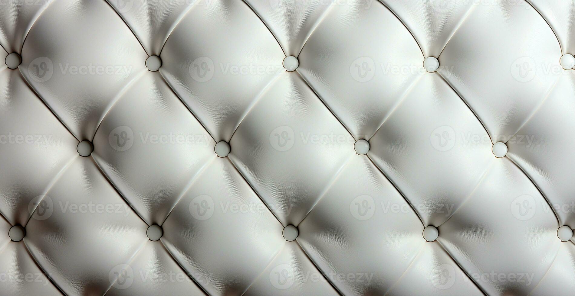 Beautiful white leather sofa with buttons. Panoramic texture of eco leather - AI generated image photo