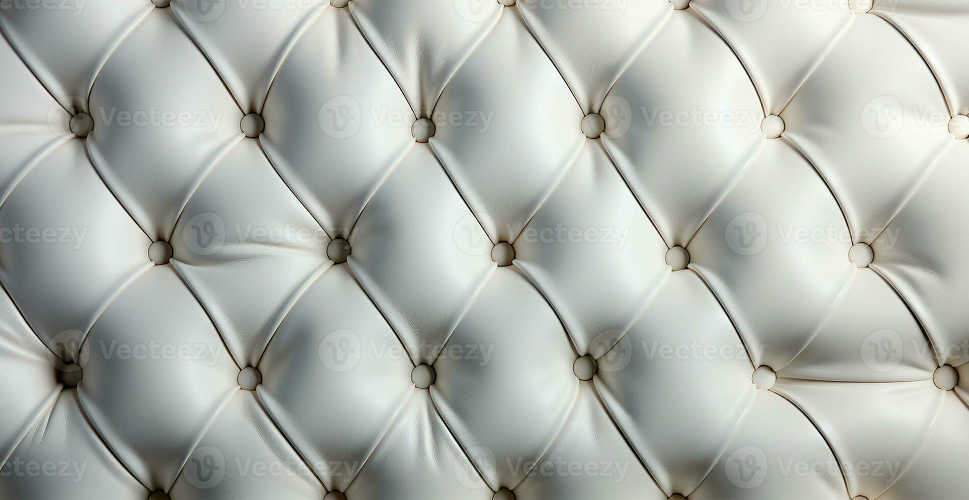 Beautiful white leather sofa with buttons. Panoramic texture of eco leather - AI generated image photo