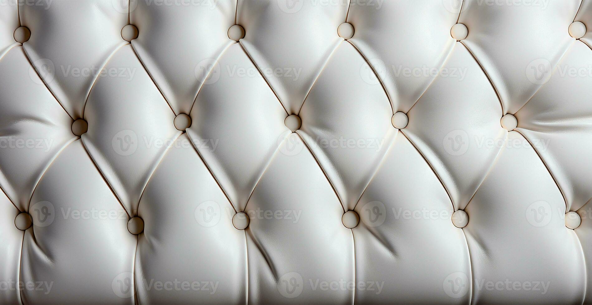 Beautiful white leather sofa with buttons. Panoramic texture of eco leather - AI generated image photo