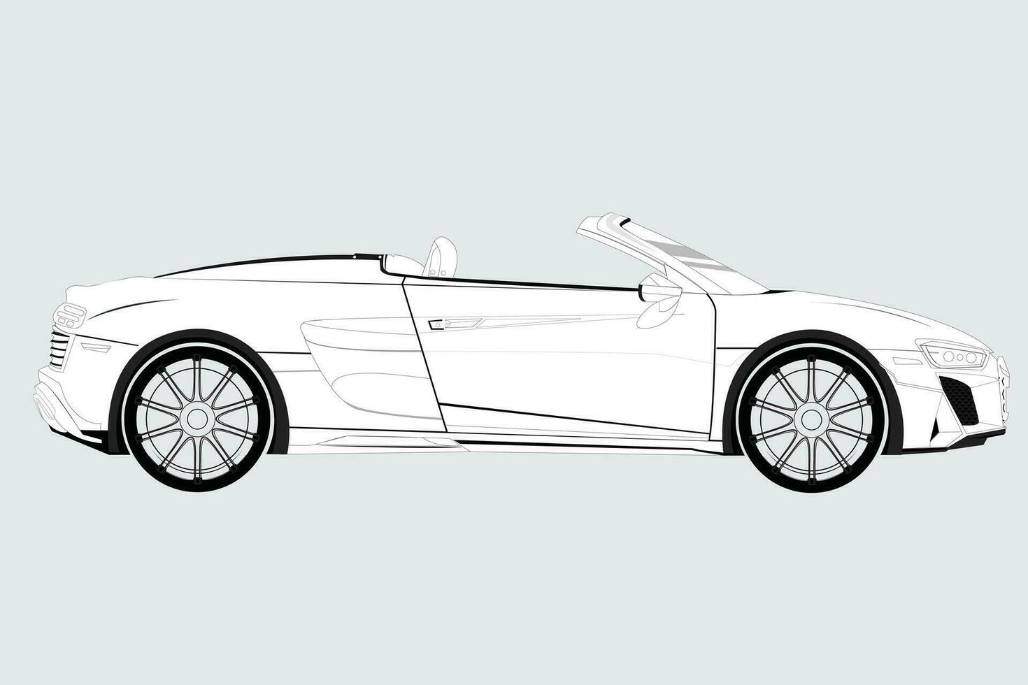 modern car, side view. black and white car frame, banner for marketing advertising design. Vector illustration. Isolated on gray background.