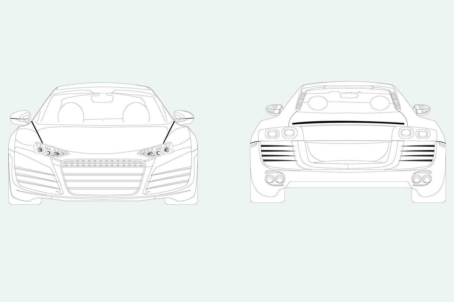 car in black and white striped style. sports sedan. visible from the front and back vector